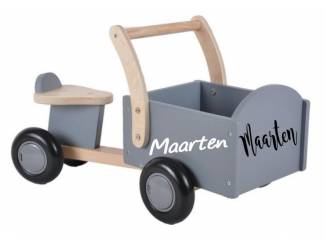 Speelgoed | Houten speelgoed Bakfiets loopauto met naam!