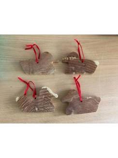 4 houten decoratie eendjes met lint . Eend anti mot