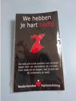 Pin rode jurk Nederlandse Hartstichting nieuw PIN hart nodig