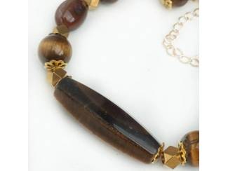 Sieraden en Tassen Armband van tiger eye en messing