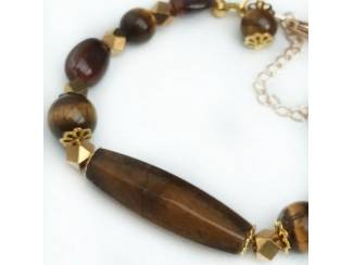 Sieraden en Tassen Armband van tiger eye en messing