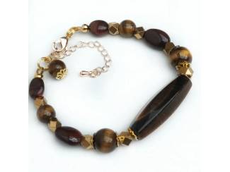 Sieraden en Tassen Armband van tiger eye en messing