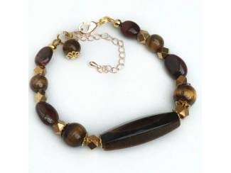 Sieraden en Tassen Armband van tiger eye en messing