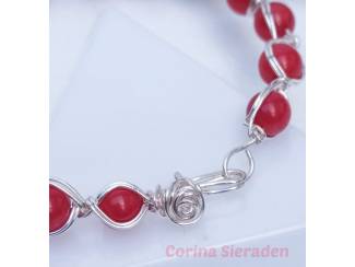 Sieraden en Tassen Verzilverde armband met rode koraal