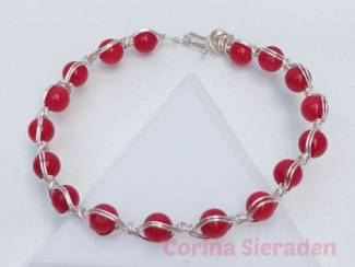 Sieraden en Tassen Verzilverde armband met rode koraal