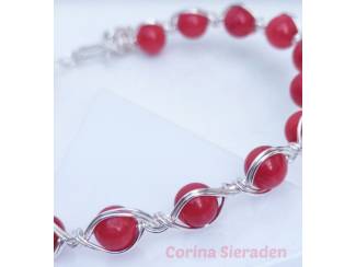 Sieraden en Tassen Verzilverde armband met rode koraal