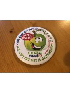 Button appel babbel allemaal vitaal doorsnee 7,5 cm