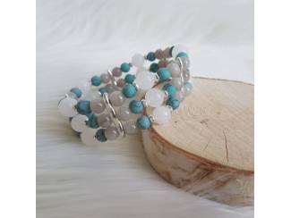 Driedubbele armband met natuursteen Turquoise en Kwarts