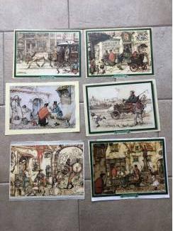 Anton Pieck gladde print tekeningen 6 stuks