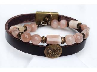 Armbanden Armbandenset van zonnesteen en leer