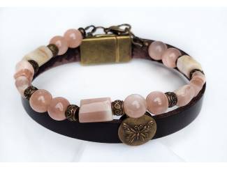 Armbanden Armbandenset van zonnesteen en leer