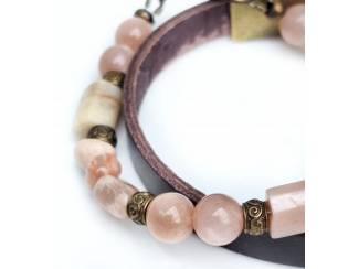 Armbanden Armbandenset van zonnesteen en leer