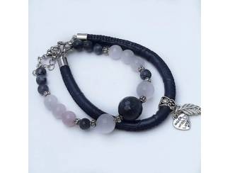 Armbanden Armbandenset van natuursteen en leer