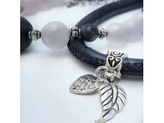 Armbanden Armbandenset van natuursteen en leer