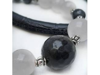 Armbanden Armbandenset van natuursteen en leer