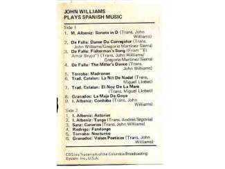 Cassettebandjes John Williams Plays Spanish Music 15 nrs cassette 1970 ZGAN