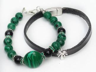 Armbanden Armbandenset van natuursteen en leer