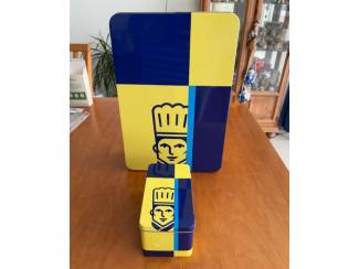 Blikken Blik Roka groot blik rechthoekig blauw geel bakker