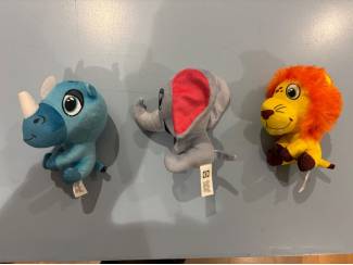 Speelgoed | Knuffels Lidl safari mini’s 3 kleine knuffels neushoorn leeuw  olifant