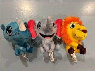 Speelgoed | Knuffels Lidl safari mini’s 3 kleine knuffels neushoorn leeuw  olifant