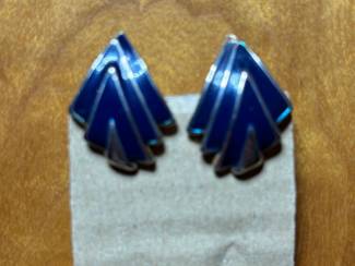 Clip oorbellen waaier vorm blauw met zilverkleurig
