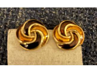 Clip oorbellen rond paars met oranjekleur twir
