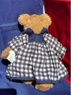 Speelgoed | Knuffels Schattig beertje met geblokt jurkje en strik 20 cm