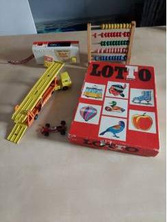 Jaren '60 speelgoed - Lotto - telraampje - oplegger - mini racew