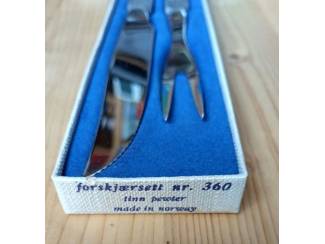 Bestek Konge Tinn Vintage Noors vleesmes en vork Forskjaersett nr 360 ZG