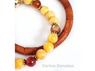 Armbanden Armbandenset van natuursteen en leer