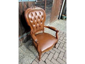 Meubels zeer mooie lederen louis xv stoel