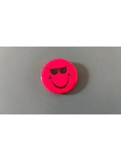 Roze met zwart Button smiley met zonnebril