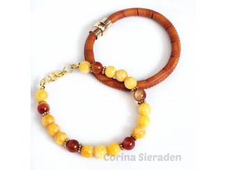 Armbanden Armbandenset van natuursteen en leer AANBIEDING
