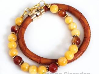 Armbanden Armbandenset van natuursteen en leer AANBIEDING