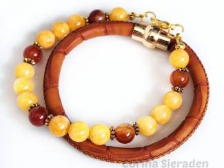 Armbandenset van natuursteen en leer AANBIEDING