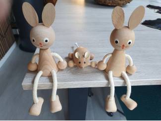 3 stuks houten dieren decoratie