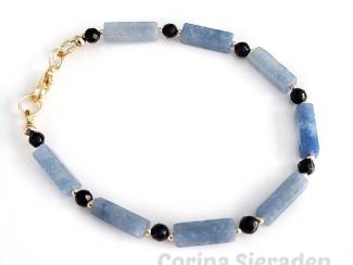 Armbanden Armband van blauwe aventurijn en vergulde accenten