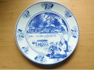 delfts blauw bord Caf&eacute; restaurant Urbana Zwolle rond ca .30 cm