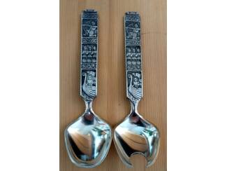 Keuken | Bestek Vintage Konge Tinn Noors saladeset nr. 350 in orginele doos