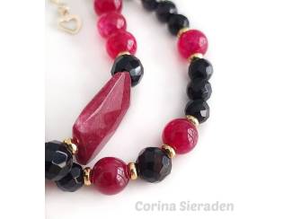 Armbanden Armband van natuursteen en vergulde accenten