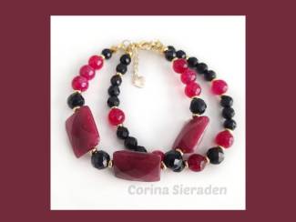 Armbanden Armband van natuursteen en vergulde accenten