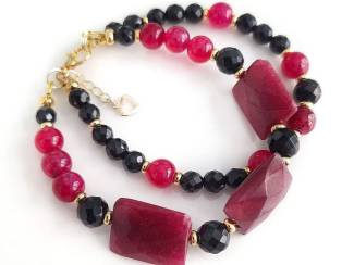 Armbanden Armband van natuursteen en vergulde accenten