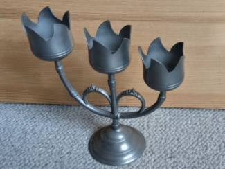 Vintage Tinnen waxinelichthouder 3x tulpvormig Zeer mooi