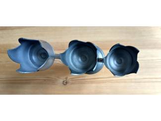 Tin Vintage Tinnen waxinelichthouder 3x tulpvormig Zeer mooi