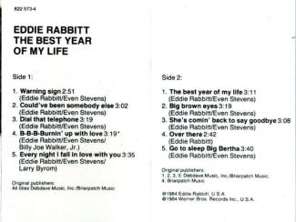 Cassettebandjes Eddie Rabbitt The Best Year Of My Life 10 nrs cassette ZGAN