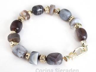 Armbanden Armband van natuursteen en vergulde accenten