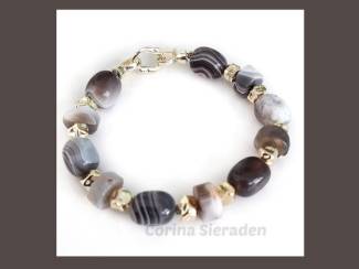 Armbanden Armband van natuursteen en vergulde accenten