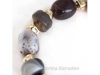Armbanden Armband van natuursteen en vergulde accenten
