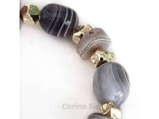 Armbanden Armband van natuursteen en vergulde accenten