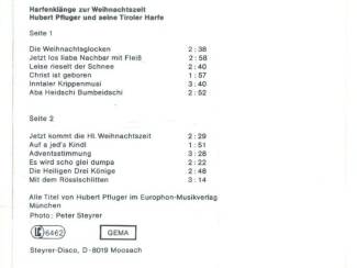 Kerst Hubert Pfluger &ndash; Harfenkl&auml;nge Zur Weihnachtszeit 12 nrs casset